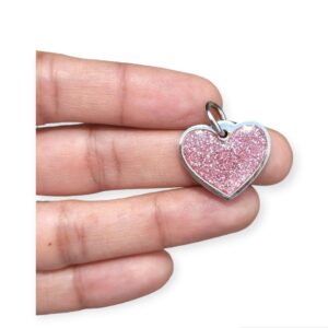 Placa de identificación corazon escarchado rosa con borde